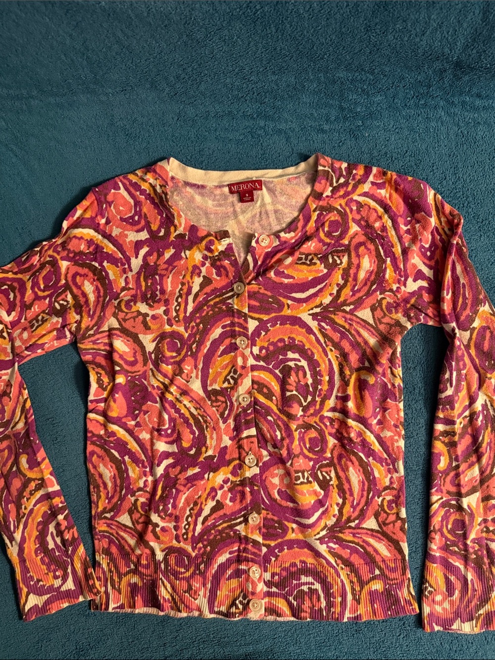 Merona Pink Purple & Orange Paisley Button-Up Cardigan
